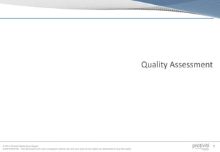 © 2013 Protiviti Middle East Region
CONFIDENTIAL: This document is for your company's internal use only and may not be copied nor distributed to any third party.
7
Quality Assessment
 