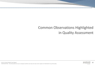 © 2013 Protiviti Middle East Region
CONFIDENTIAL: This document is for your company's internal use only and may not be copied nor distributed to any third party.
94
Common Observations Highlighted
in Quality Assessment
 