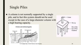 Single Piles
 A column is not normally supported by a single
pile, and in fact this system should not be used
except in the case of a large-diameter column with
a high bearing capacity.
R. R. Gadgil, Dept. of Earth Science, Goa University 30
 