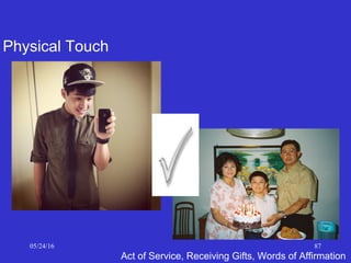 05/24/16 87
Physical Touch
Act of Service, Receiving Gifts, Words of Affirmation
 