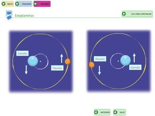 INICIO       ESQUEMA   INTERNET



                                                                  CLIC PARA CONTINUAR
         Exoplanetas




          Estrella
                                            Planeta


                                  Planeta                         Estrella




                                               ANTERIOR   SALIR
 