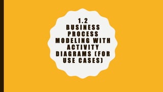 1 . 2
B U S I N E S S
P R O C E S S
M O D E L I N G W I T H
A C T I V I T Y
D I A G R A M S ( F O R
U S E C A S E S )
 