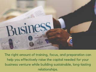 The right amount of training, focus, and preparation can
help you effectively raise the capital needed for your
business v...