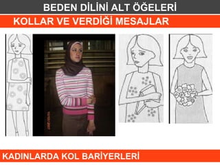 BEDEN DİLİNİ ALT ÖĞELERİ
  KOLLAR VE VERDİĞİ MESAJLAR




KADINLARDA KOL BARİYERLERİ
 