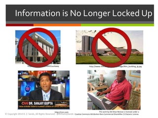 Information is No Longer Locked Up 
http://www.nlm.n https://twitter.com/HMSCountway ih.gov/share/image/Nlm_building_lg.jpg 
© Copyright 2014 D. Z. Sands, All Rights Reserved - @DrDannySands 
This work by Old Shoe Woman is licensed under a 
Creative Commons Attribution-Non-Commercial-ShareAlike 2.0 Generic License. 
http://cnn.com 
 