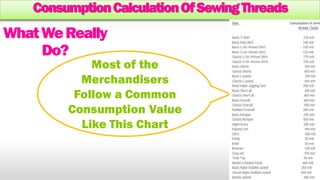 Consumption Calculation Of Sewing Threads 
What We Really 
Most of the 
Merchandisers 
Follow a Common 
Consumption Value 
Like This Chart 
Do? 
 