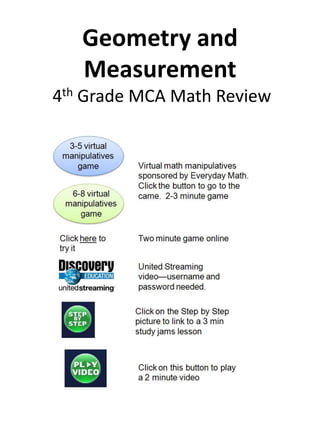 Geometry and Measurement  4th Grade MCA Math Review 