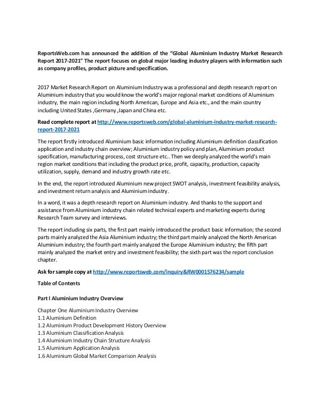 Global Aluminium Industry Report Demand Supply And Forecast 2021
