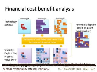 Spatially-
Explicit Net
Present
Value (NPV)
Technology
options Potential adoption
(based on profit
maximisation)
Valuation of cash flows over same time
horizon and discount factor
Financial cost benefit analysis
 