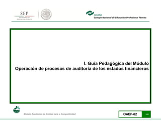 I. Guía Pedagógica del Módulo
Operación de procesos de auditoría de los estados financieros




   Modelo Académico de Calidad para la Competitividad   OAEF-02   1/41
 