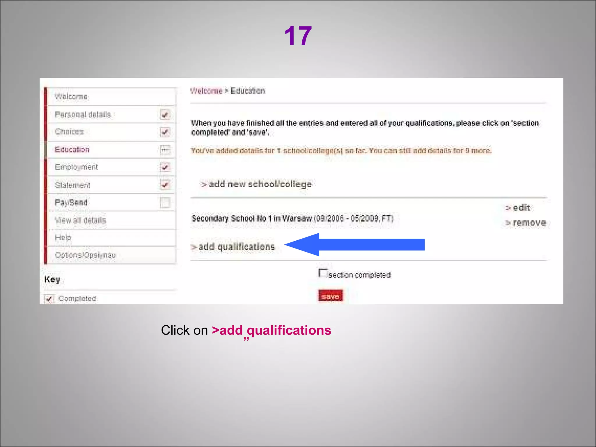 17 Click on  >add qualifications ” 