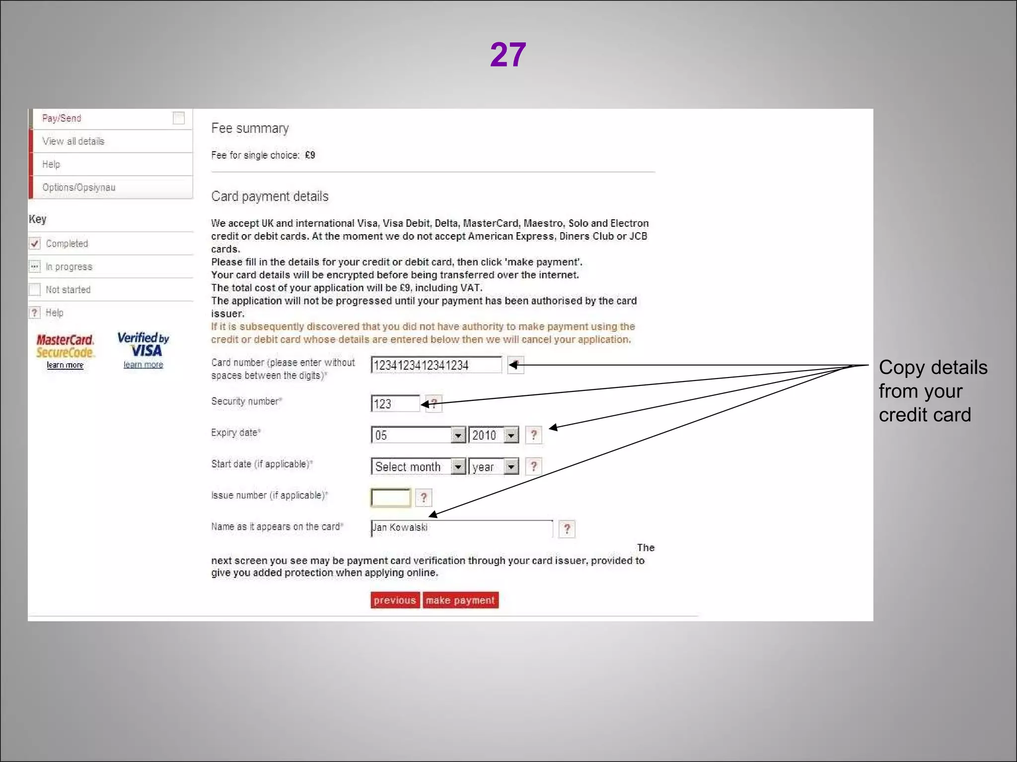 27 Copy details from your credit card 