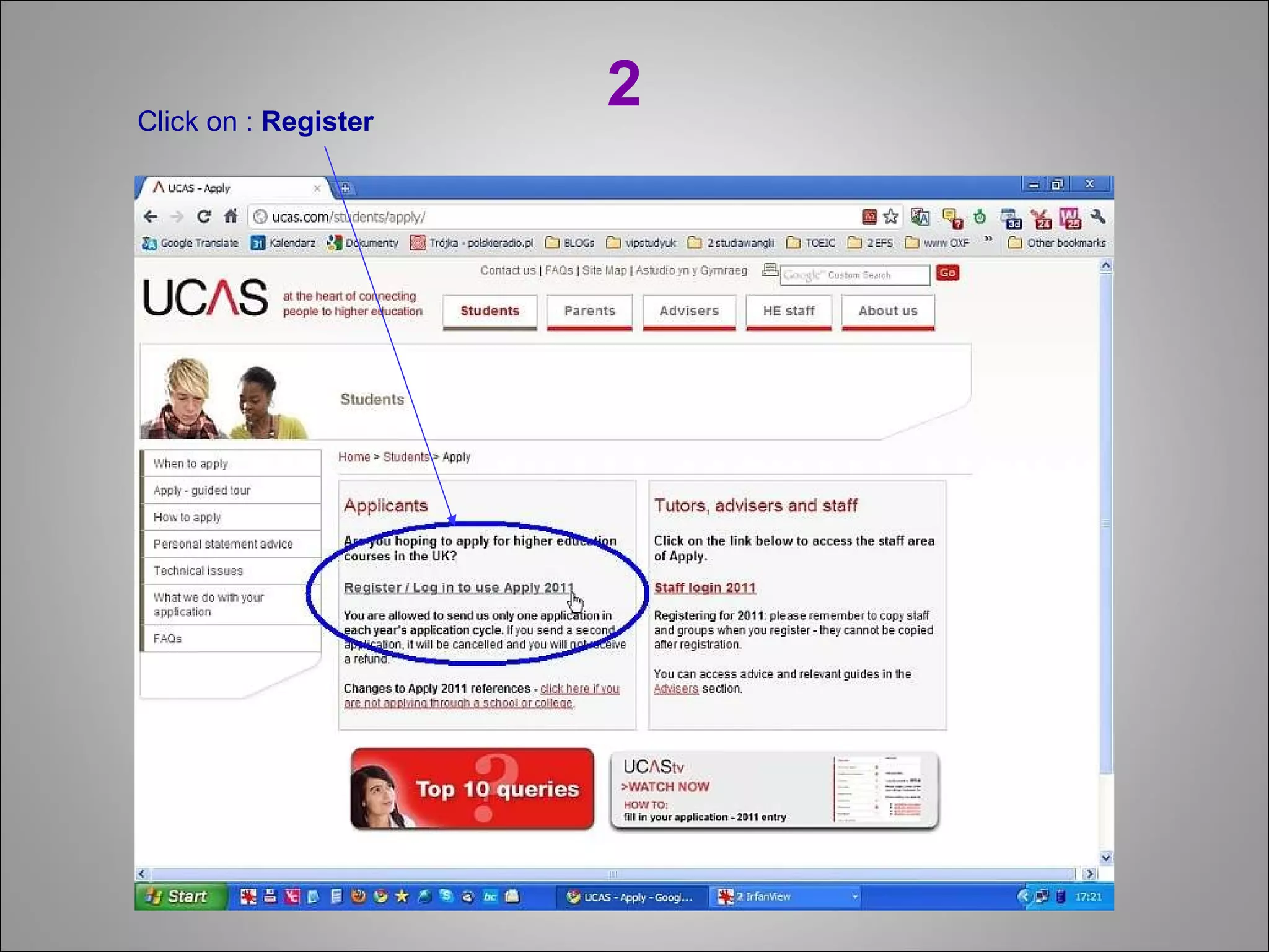 2 Click on :  Register 