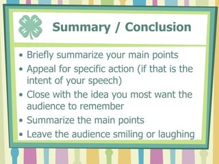      Catchy Theme / TitleAttention Grabber!Dogs – The Best Adventure a Dog Ever Had!Electric - saving power saves money  (super hero)Egg Cookery - EGGS-citing    Fisheries & Aquatic Resources - The  CATCH to fishing with flysSmall Engines - Get your MOTOR  running (song lyric)