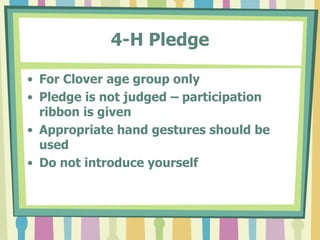 General RulesVisual aids are not permittedAppropriate gestures are encouraged, but judges may deduct points for excessive movements or hand gestures that distractState Champions may not enter the same category & age group a 2nd timeState contest can compete in 1 category
