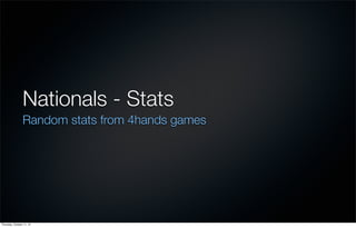Nationals - Stats
                 Random stats from 4hands games




Thursday, October 11, 12
 