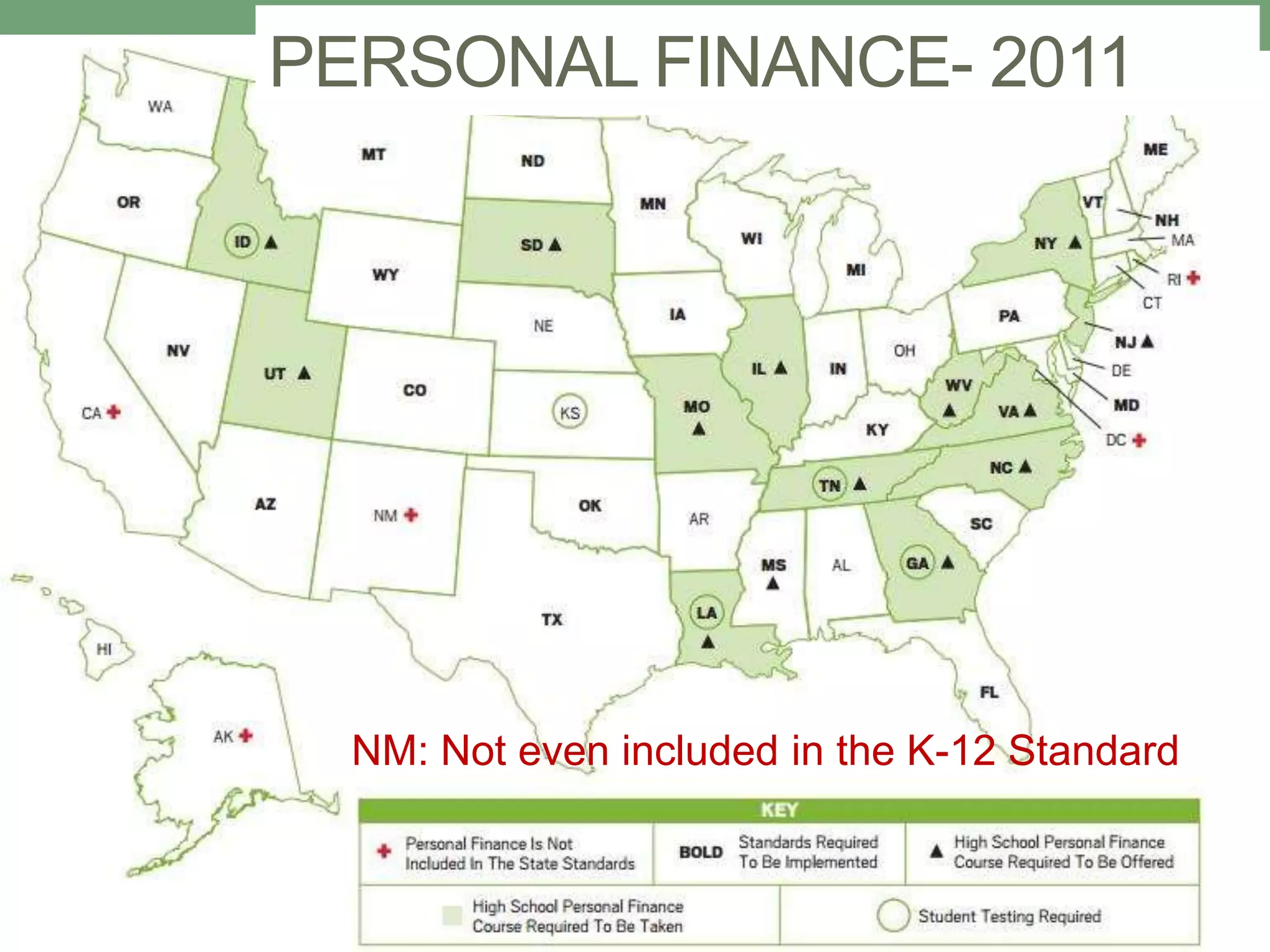 PERSONAL FINANCE- 2011




  NM: Not even included in the K-12 Standard
 