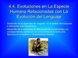 4.4. Evoluciones en La Especie Humana Relacionadas con La Evolución del Lenguaje ,[object Object],[object Object]