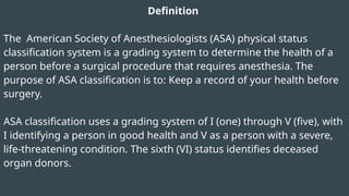 Comprehensive Overview of the ASA Physical Status Classification System ...