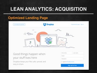 LEAN ANALYTICS: ACQUISITION
Optimized Landing Page
 
