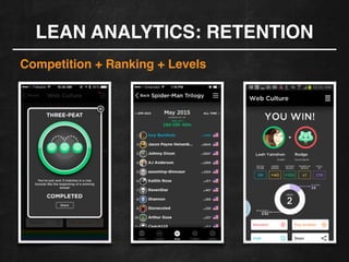 LEAN ANALYTICS: RETENTION
Competition + Ranking + Levels!
 