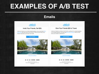 EXAMPLES OF A/B TEST
Emails
 