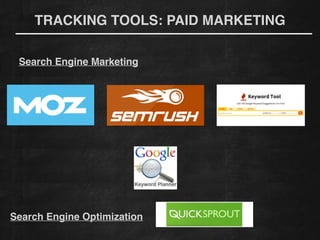 TRACKING TOOLS: PAID MARKETING
!
!
Search Engine Marketing
!
!
Search Engine Optimization
 