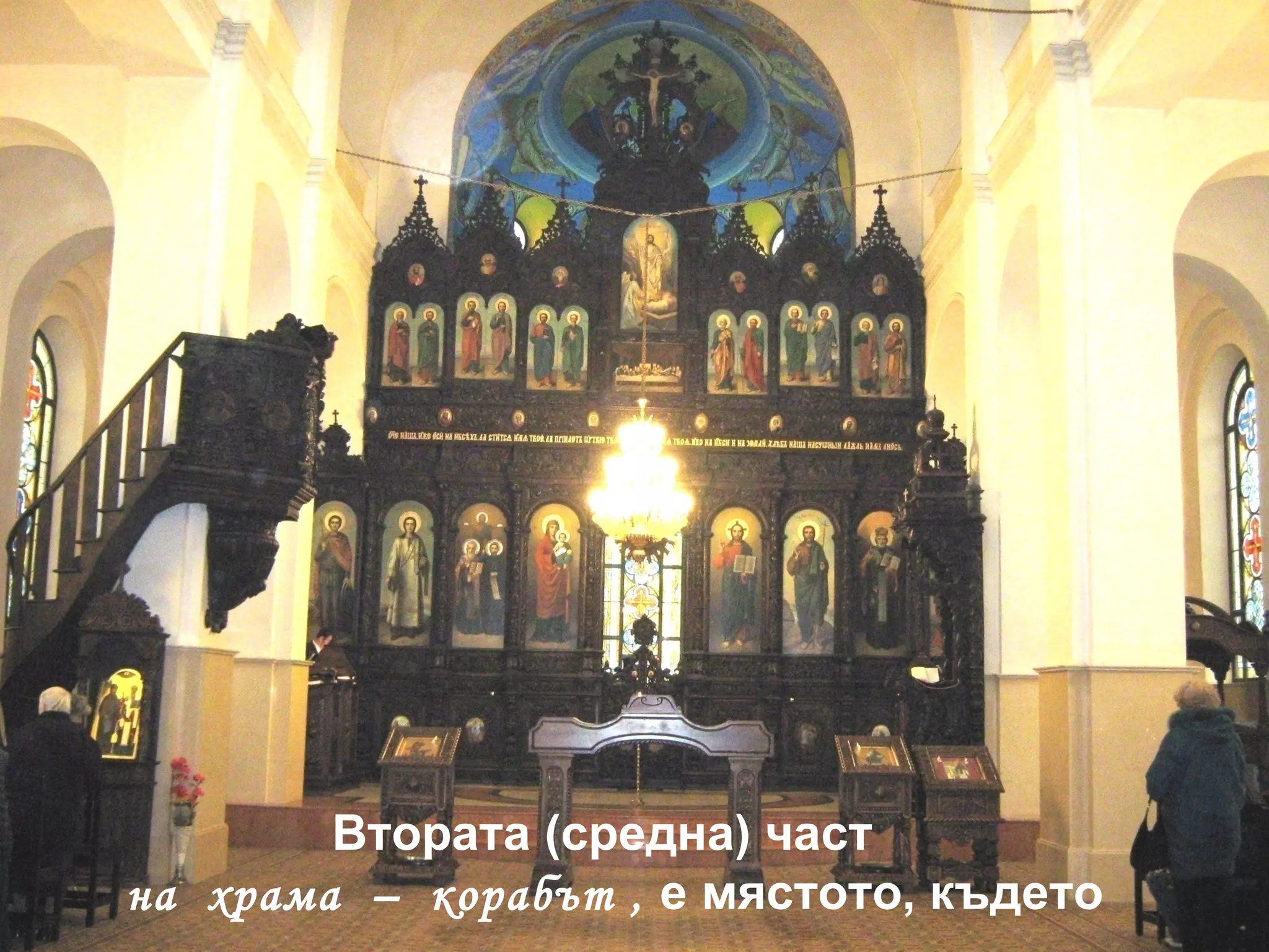 Втората (средна) част   на  храма  –  корабът ,  е мястото, където 