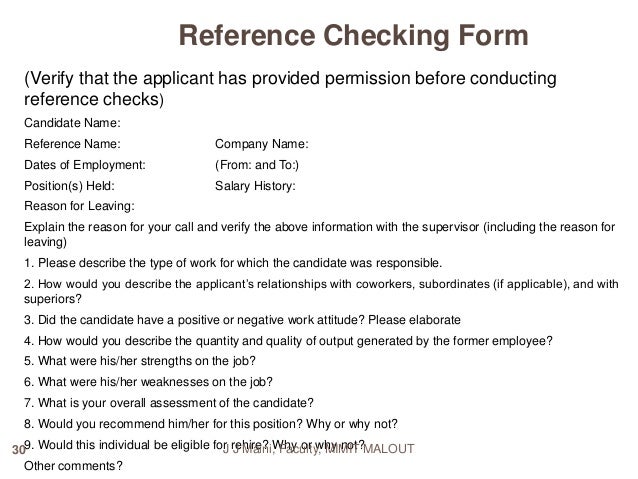 reference check forms for employment