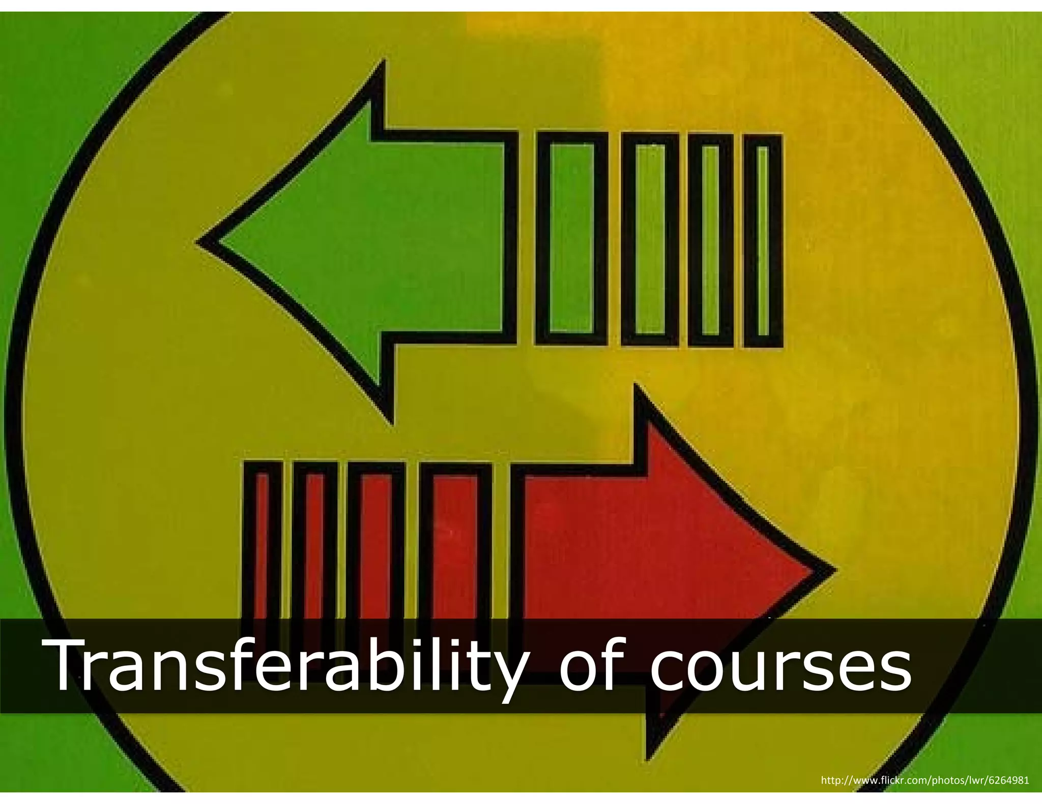 Transferability of courses
              y
                       http://www.flickr.com/photos/lwr/6264981
 