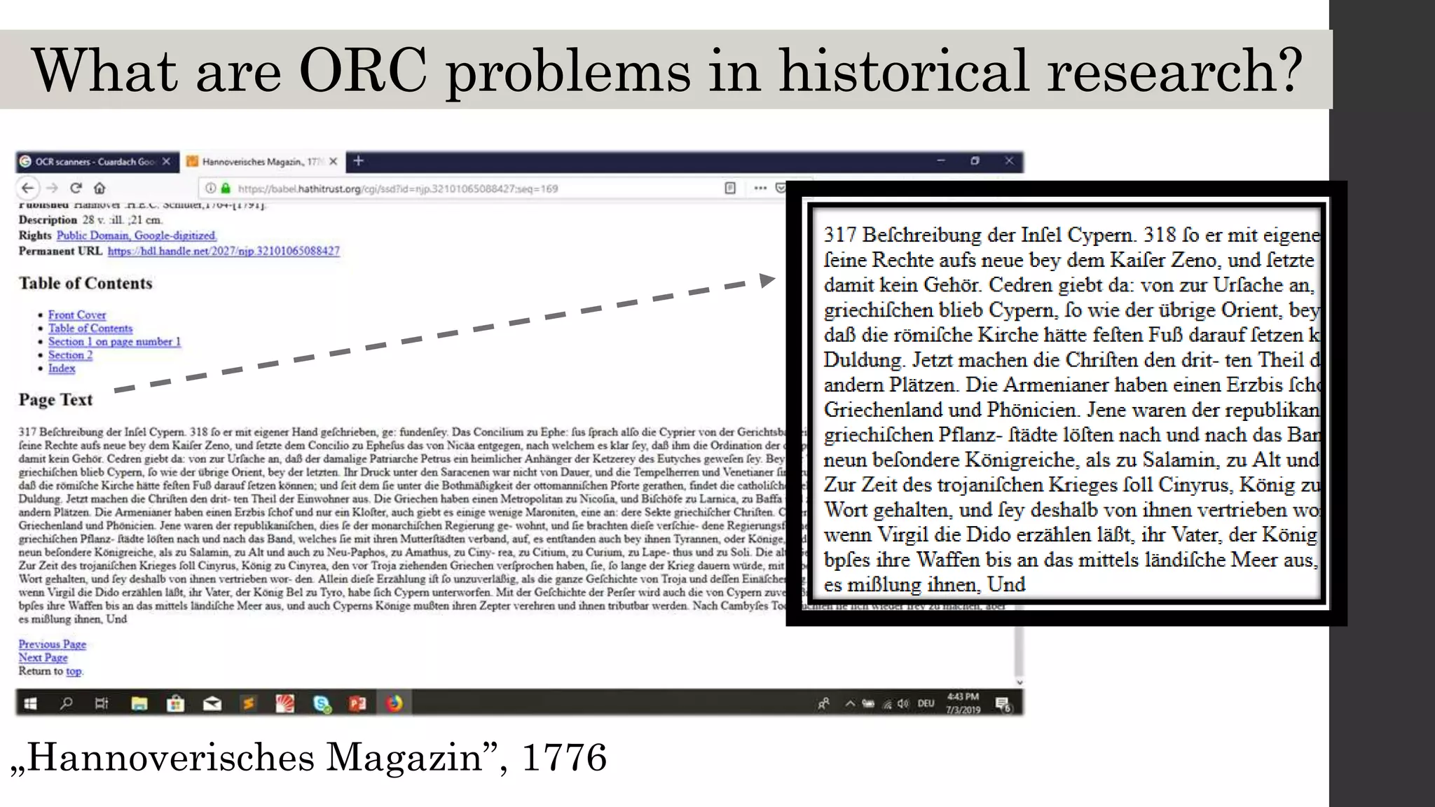 What are ORC problems in historical research?
„Hannoverisches Magazin”, 1776
 