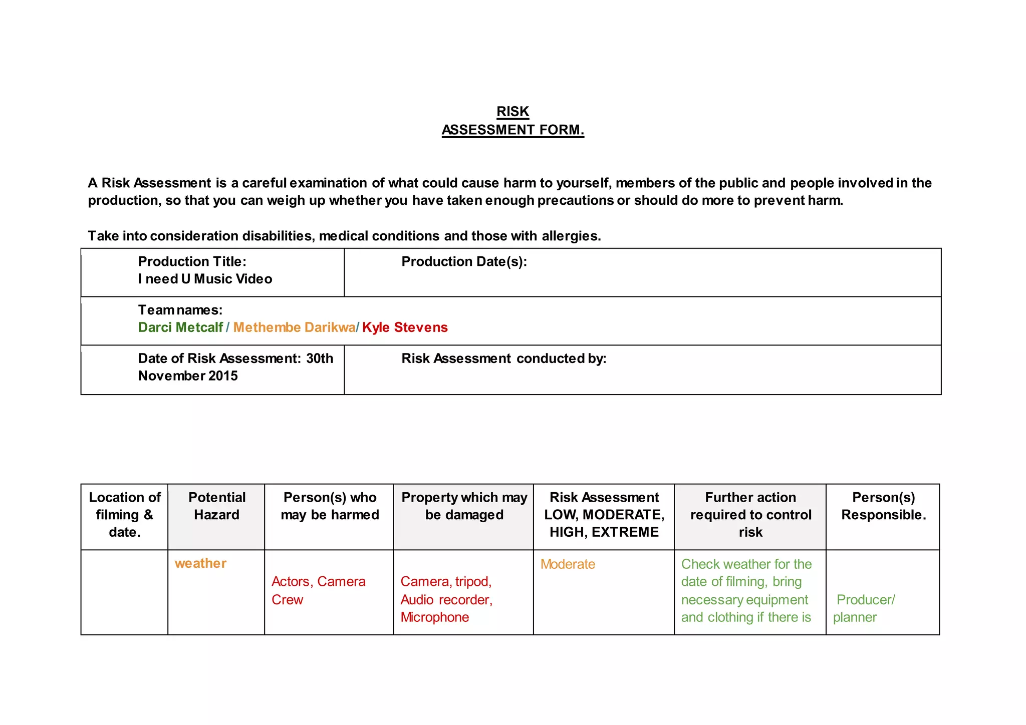 Risk assesment | DOCX