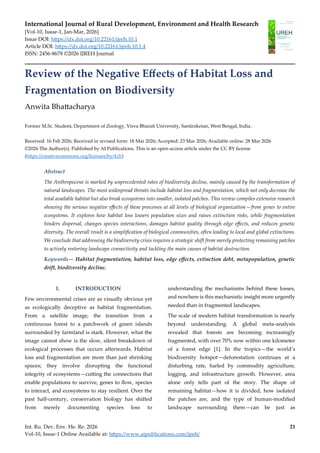 Review of the Negative Effects of Habitat Loss and Fragmentation on ...