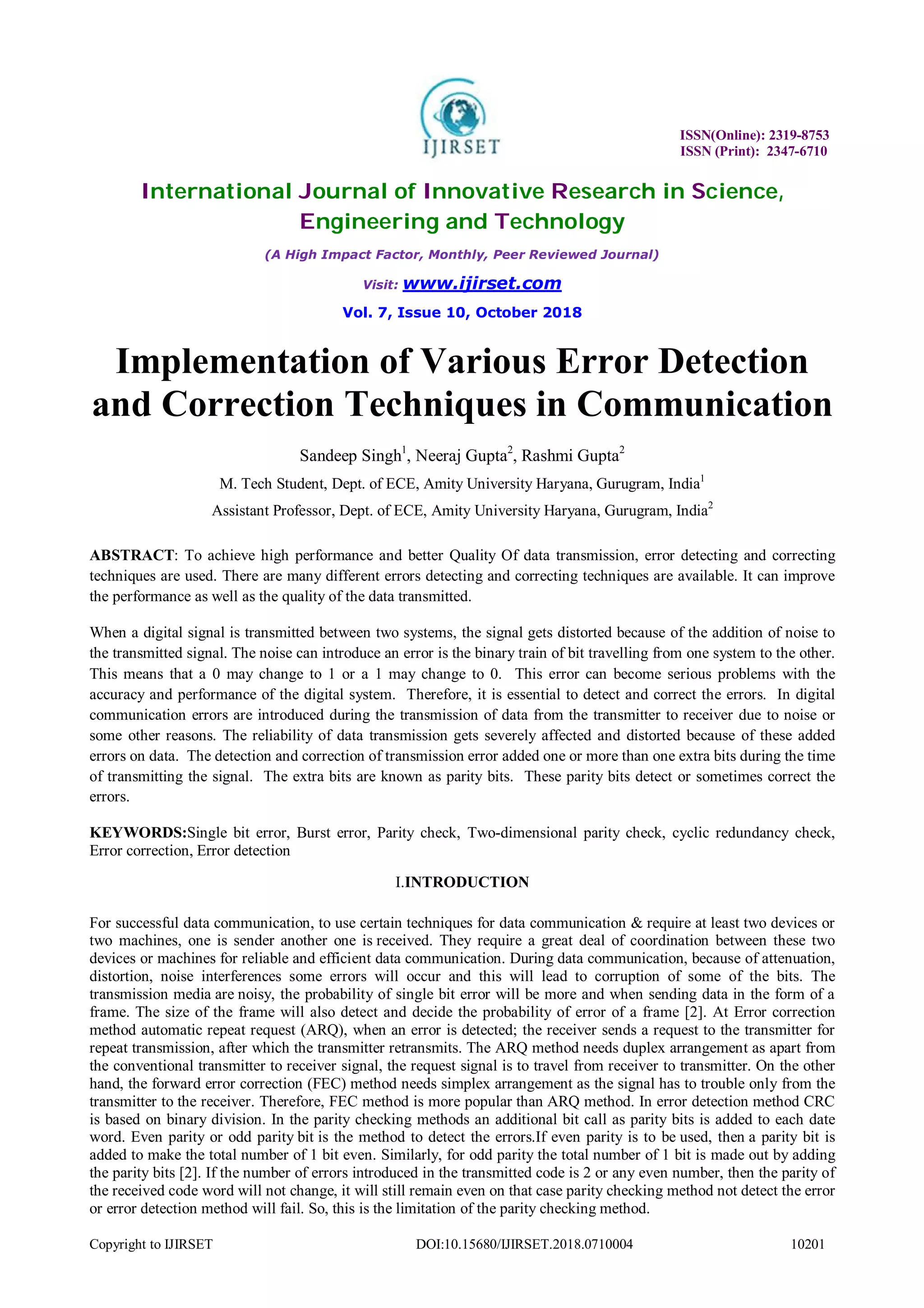 4 implementation of various error detection and correction techniques ...
