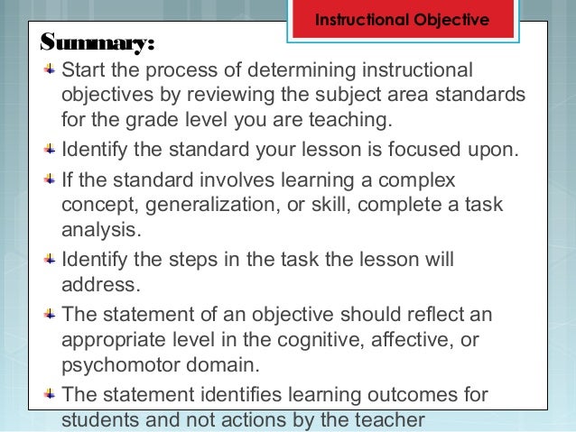 4 instructional objectives teacher objective statement