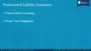 Professional Liability Insurance
✓ Suing for Your Fees – Are You Asking for a Professional Liability
Claim?
✓ Treatment of...