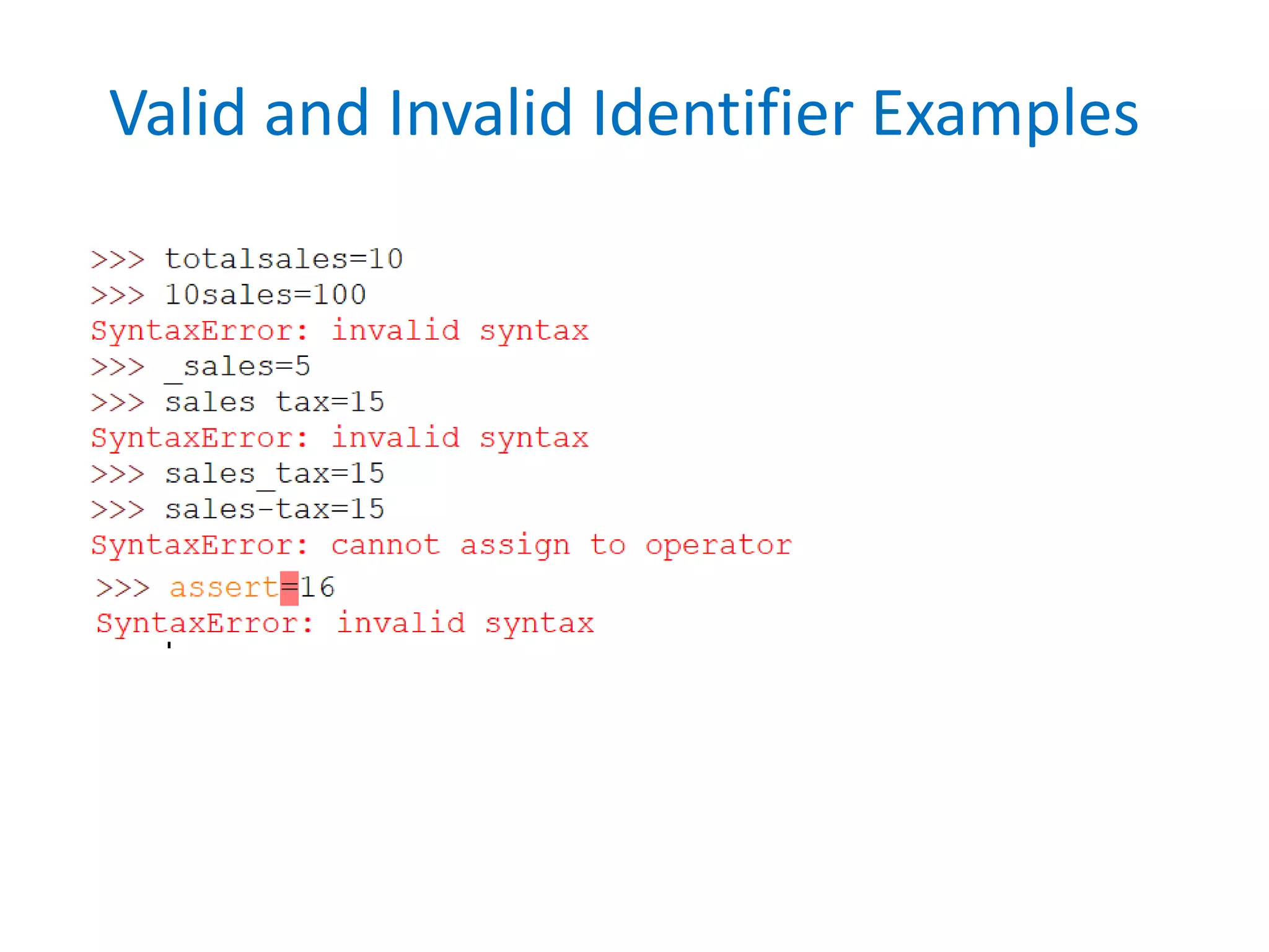 Valid and Invalid Identifier Examples
 