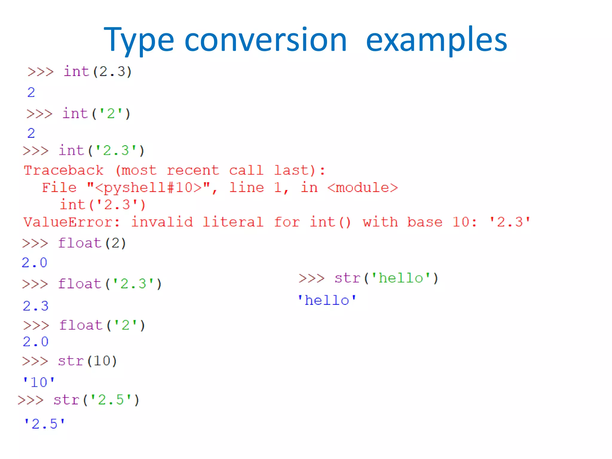 Type conversion examples
 