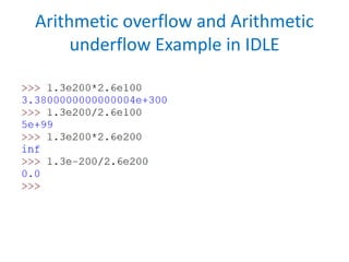Arithmetic overflow and Arithmetic
underflow Example in IDLE
 