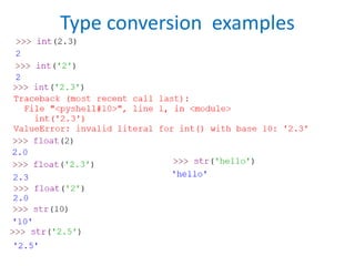 Type conversion examples
 