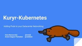 Kuryr-Kubernetes
Adding Pods to your Datacenter Networking
Irena Berezovsky @irenab
Antoni Segura Puimedon @celebdor
 
