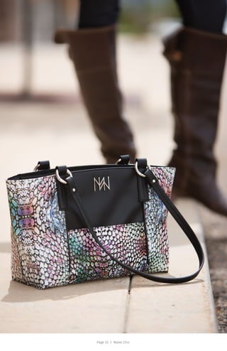 Page 33 | Rebel Chic
$42.99
3247
Prima Briarly
Lorem ipsum dolor sit amet, consectetur adipiscing elit.
Quick-Clip brown straps pg. 50 | Quick -clip harware gold pg. 50
 