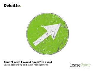 Four “I wish I would haves” to avoid
Lease accounting and lease management
 