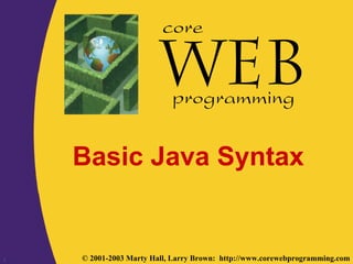 1 © 2001-2003 Marty Hall, Larry Brown: http://www.corewebprogramming.com
core
programming
Basic Java Syntax
 