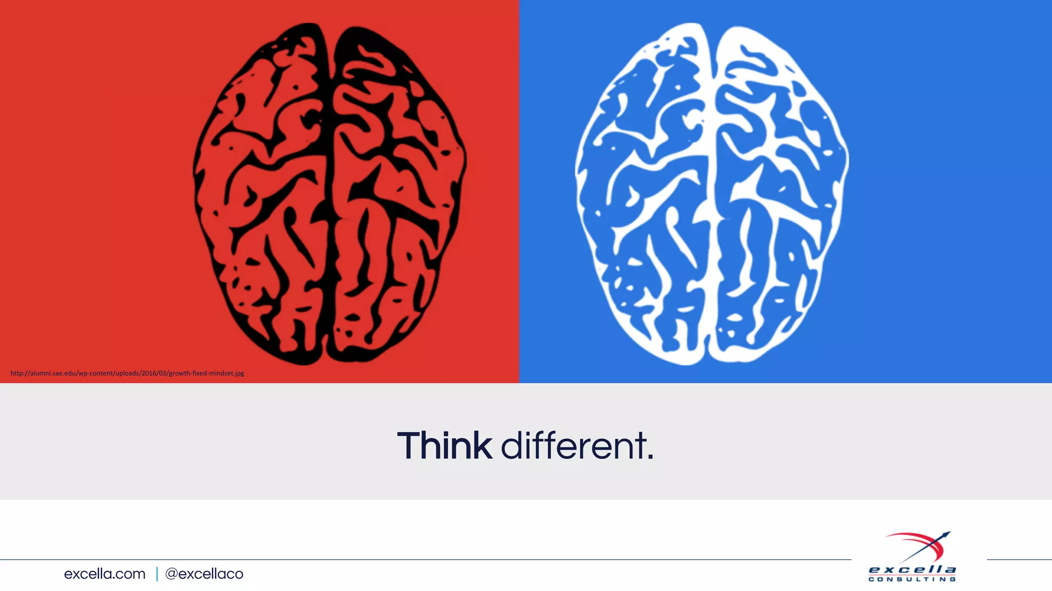 excella.com | @excellaco
Think different.
http://alumni.sae.edu/wp-content/uploads/2016/03/growth-fixed-mindset.jpg
 