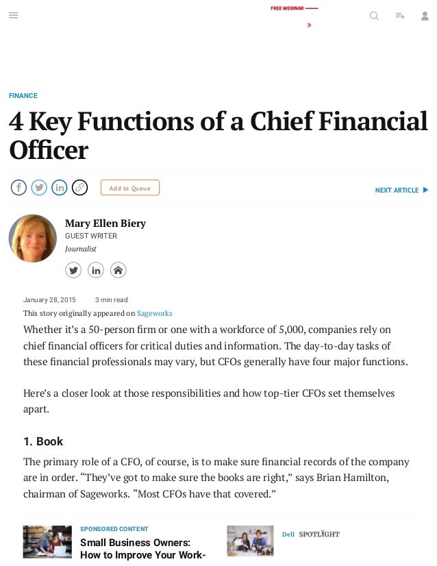4 Key Functions Of A Chief Financial Officer