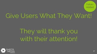 Give Users What They Want!
They will thank you
with their attention!
Value-
Added
27
 
