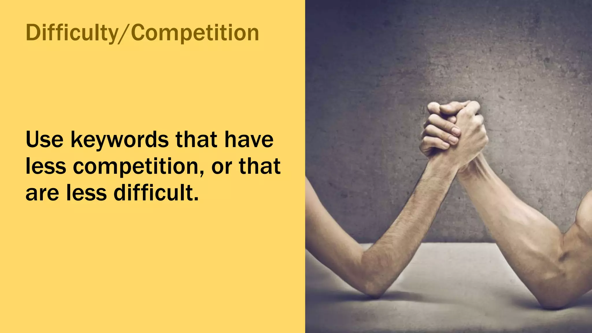 Discontinued Services
Use keywords that have
less competition, or that
are less difficult.
Difficulty/Competition
 