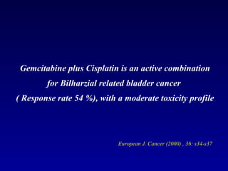 Gemcitabine plus Cisplatin is an active combination for Bilharzial related bladder cancer  ( Response rate 54 %), with a moderate toxicity profile European J. Cancer (2000) , 36: s34-s37   