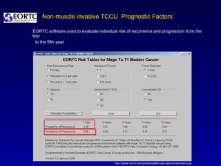 Non-muscle invasive TCCU  Prognostic Factors   EORTC software used to evaluate individual risk of recurrence and progression from the first  to the fifth year http://www.eortc.be/tools/bladdercalculator/download.asp 